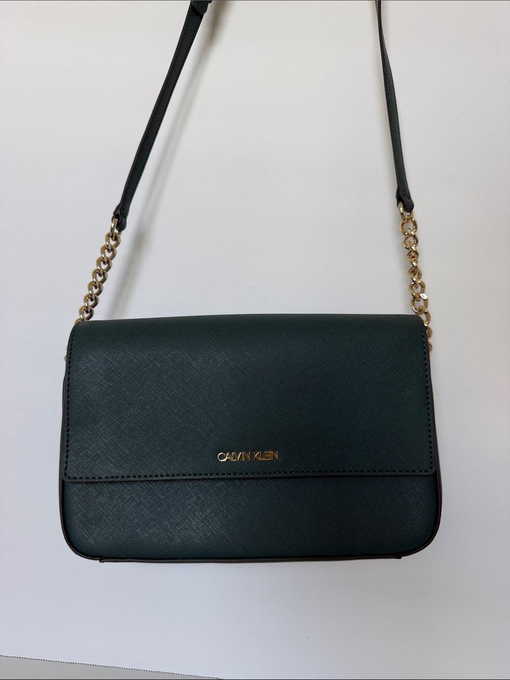 Calvin Klein Dark Green Crossbody Bag with Gold Chain